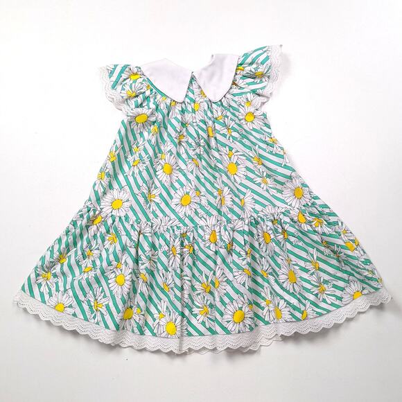 Vintage Nannette Dress Girls Size 4T Green Daisy Floral Flutter Sleeve Sundress - Picture 4 of 6